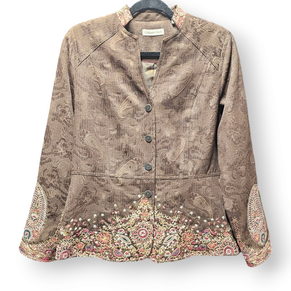 3/$25 Vintage Coldwater Creek Brown Embroidered Paisley Women's Jacket Size 6